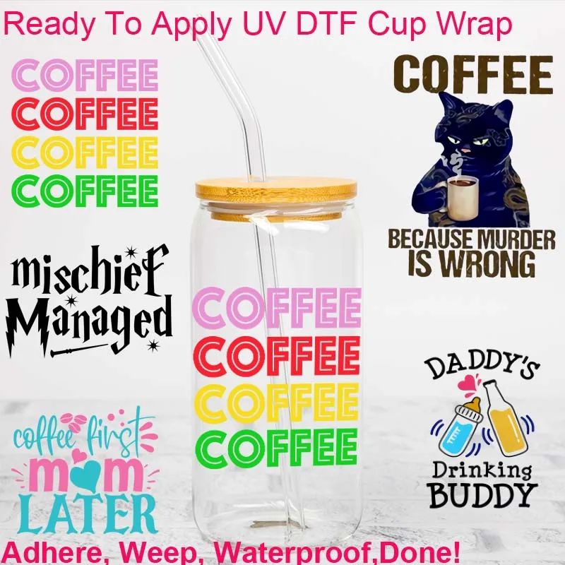 

Наклейка с защитой от УФ-излучения DTF, готовая к нанесению наклейка для чашек, стаканов, кофе, для учителей на день матери, идеальные подарки «сделай сам» для веселья