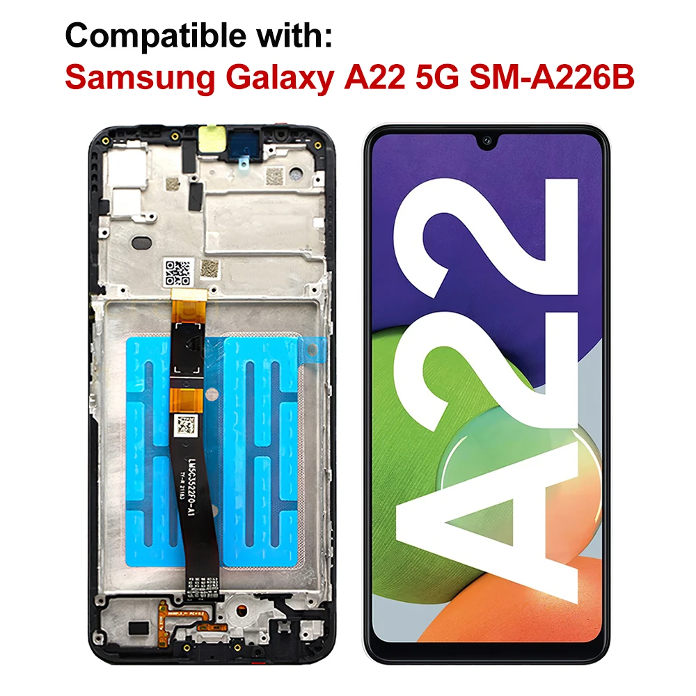 Oled Per Samsung Galaxy A22 5G Sm-A226B/Dsn Display Lcd Full Touch Screen Digitizer Parti Di Montaggio Sostituzione Con Telaio