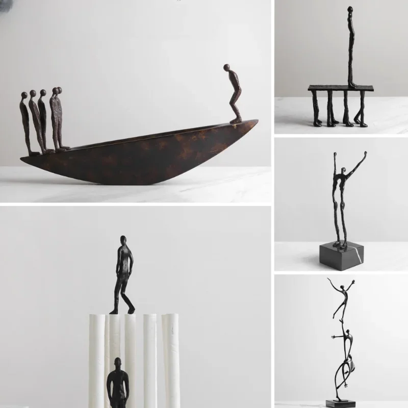 

Abstract Creative Sculpture Balance Figure Art Ornaments Home Room Entrance Study Decorative Multi-Person Seesaw Statue