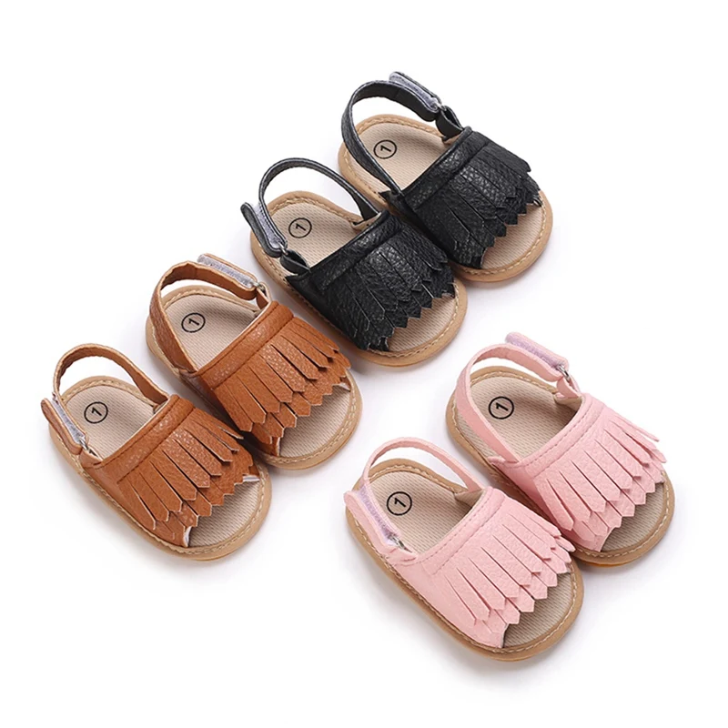 

Summer Baby Shoes Newborn Girl Fringe Sandals PU Leather Flats Soft Rubber Sole Anti-Slip Crib First Walker Shoes
