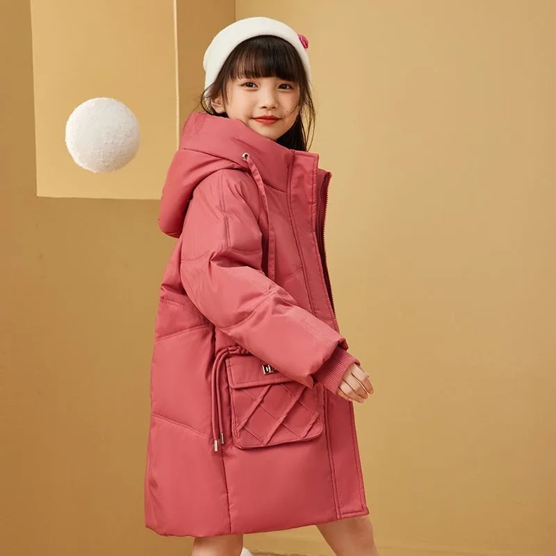 

2023 Winter Girls Fashion Hooded Long Duck Down Jacket Baby Kids Children Thick Warm Coat Outerwear