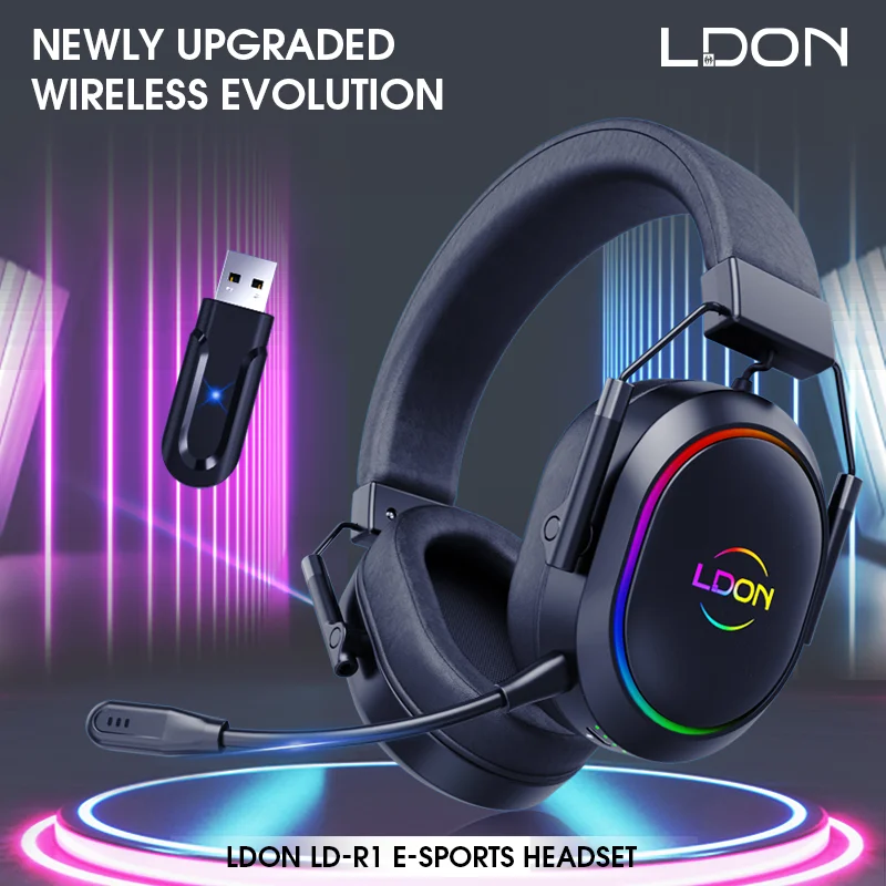 LDON Wireless Gaming Headset for PS5 PS4 Bluetooth 2.4GHz Headphone with Surround Sound Memory Foam for Switch Laptop Mobile Mac