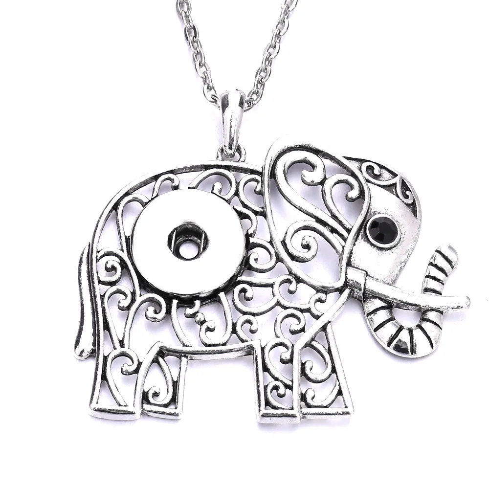 10pcs vintage style Metal Elephant Snap Necklaces Fit 18mm Snap Buttons Jewelry Snap Button Necklace