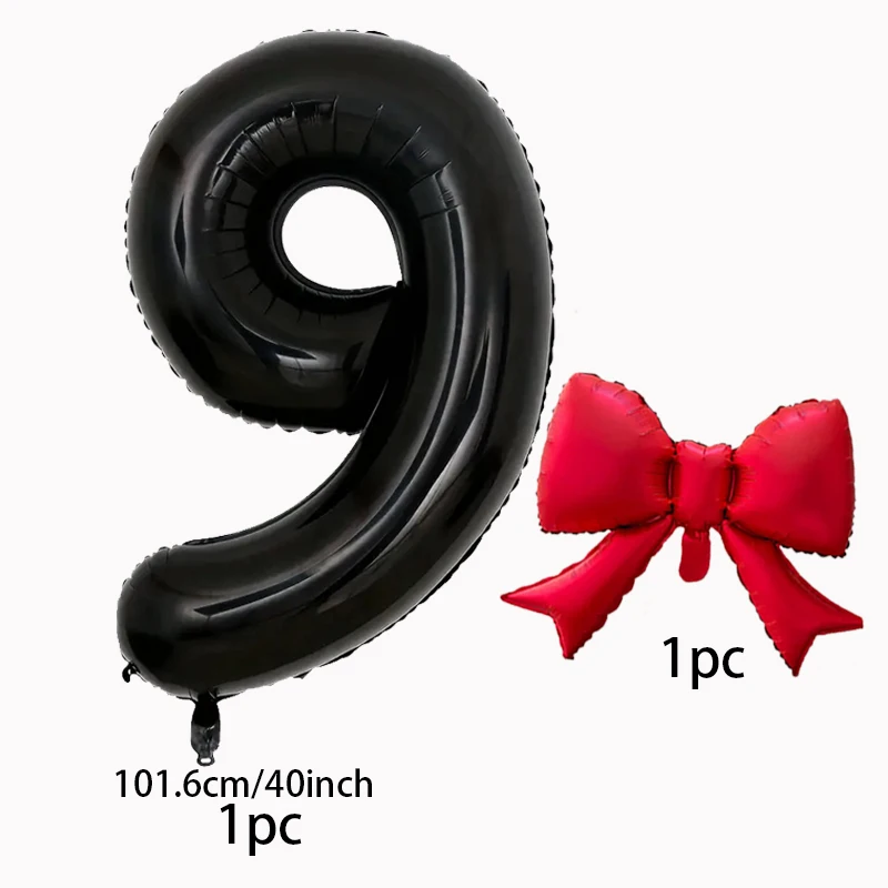 40 Zoll Riesiger Schwarzer Zahlenballon mit Roter Schleife Aluminiumfolienballons für Geburtstagsfeier und Jubiläumsdekoration – Detail 10