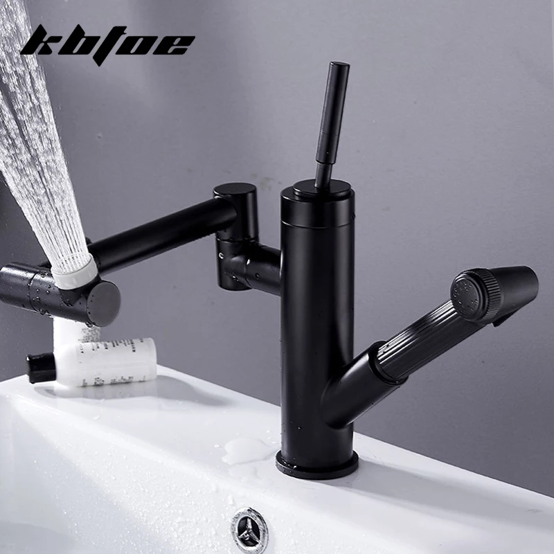 

Pull Out Basin Faucets Bathroom Deck Mounted Multi-function Spray Sink Mixer Tap 360 Rotation Kitchen Hot Cold Water Wash Tap