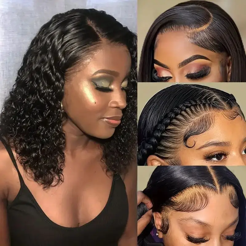 

180 Density Brazilian Natural Color Curly Bob Wig Lace Front Human Hair Wigs Remy 13x4 Lace Wig For Women