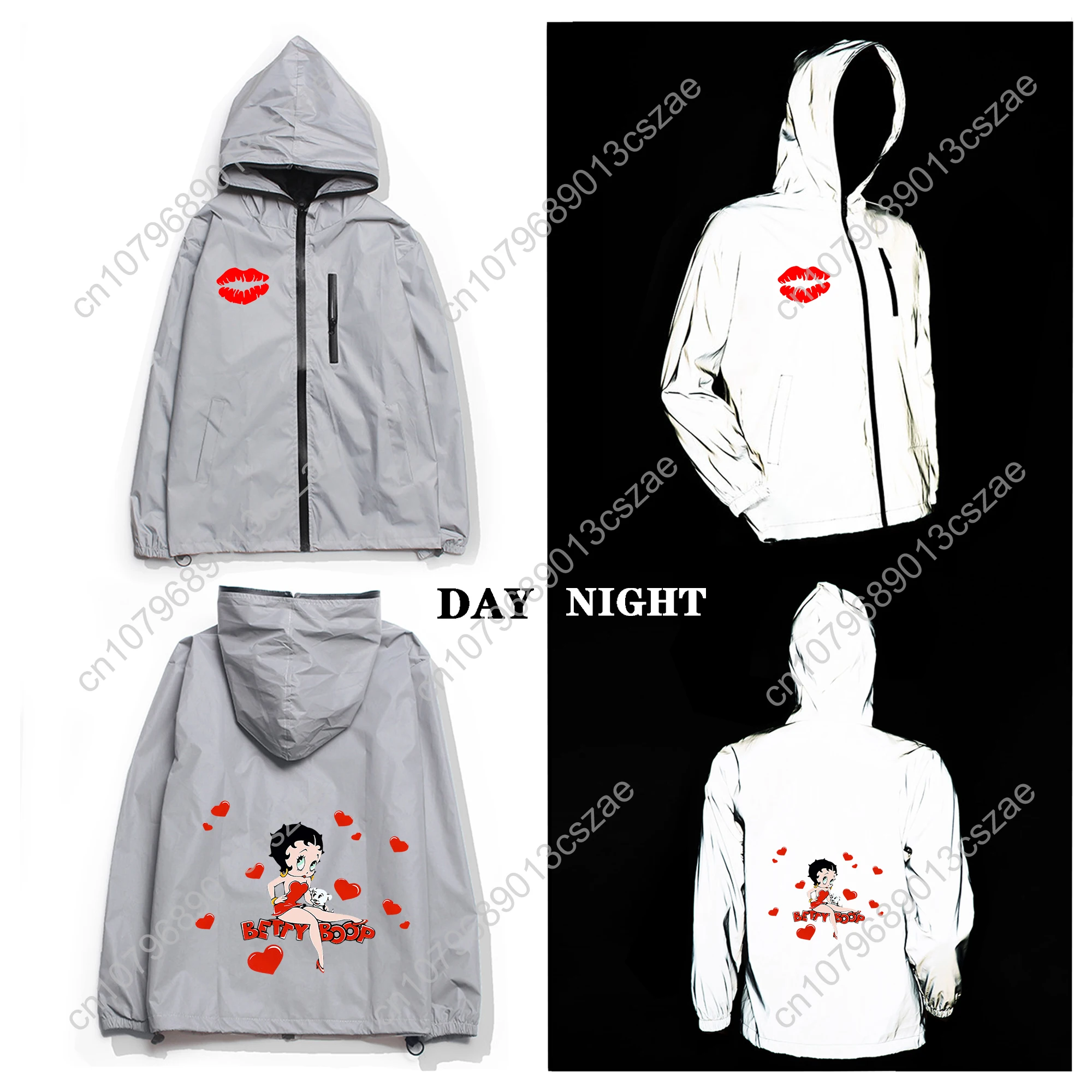 B-Betty Reflective Jacket Mens Womens Coat Hooded Windbreaker Pocket Jackets Invader B-Boop Anime Cartoon Customization Hoodie betty