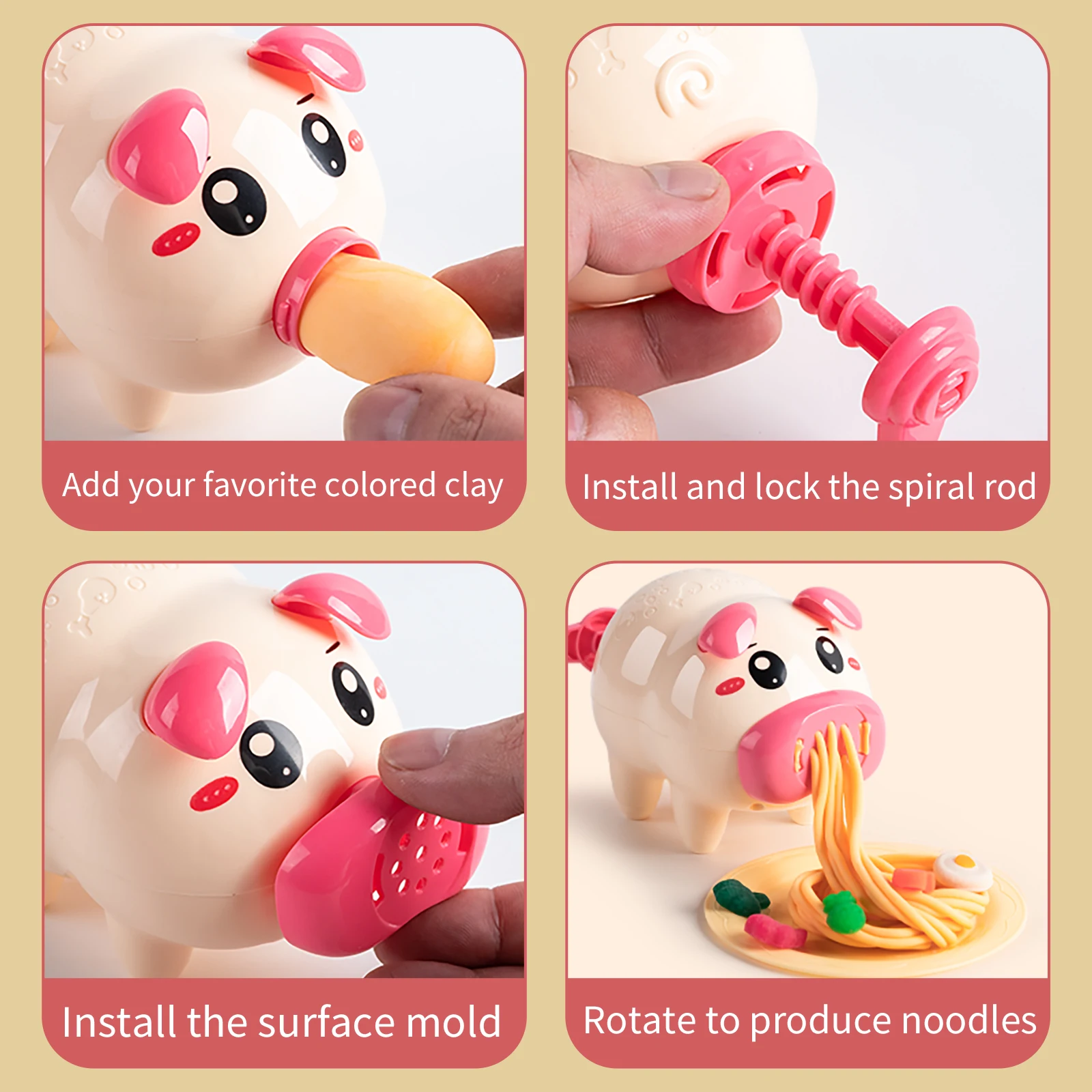 Cartoon Cute Pig Noodle Machine Clay Set Game Noodle Machine Multiple Molds Knife Fork Clay Set Toys " 3