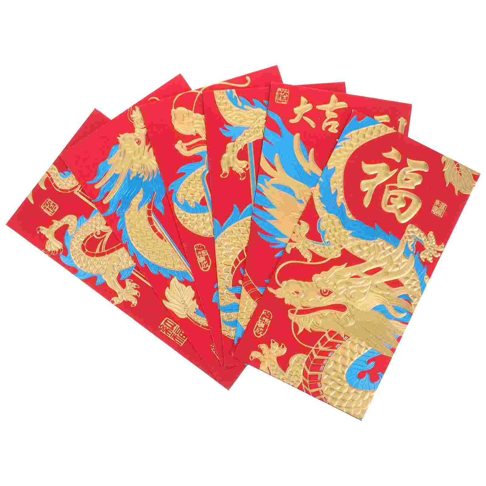 

6pcs Traditional New Year Red Envelopes Money Bags Chinese Money Pouches Red Packets (Mixed Style)