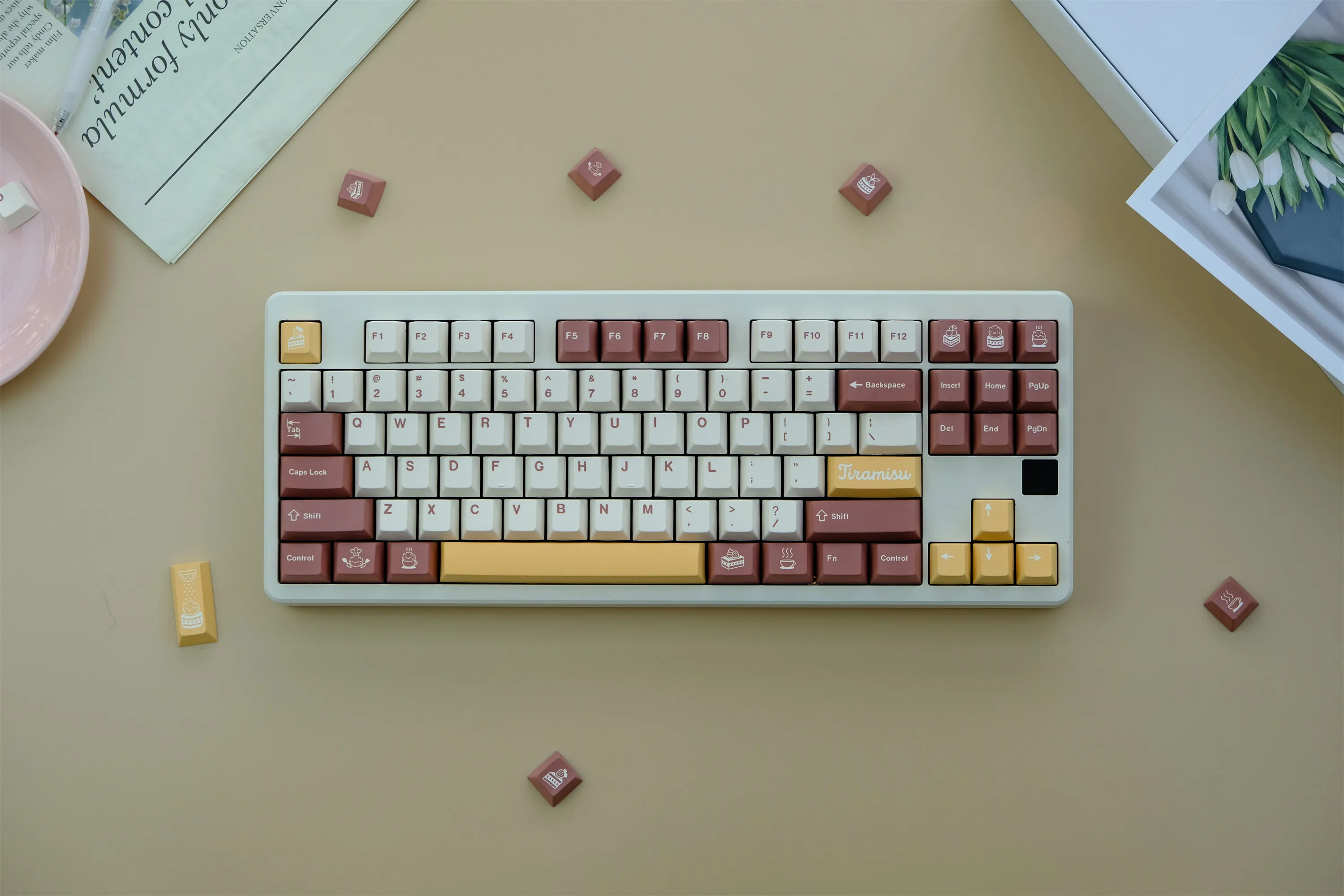 Gmk Tiramisù Keycap, 129 Tasti Pbt Keycaps Cherry Profile Dye-Sub Custom Gmk Keycaps Per Tastiera Meccanica