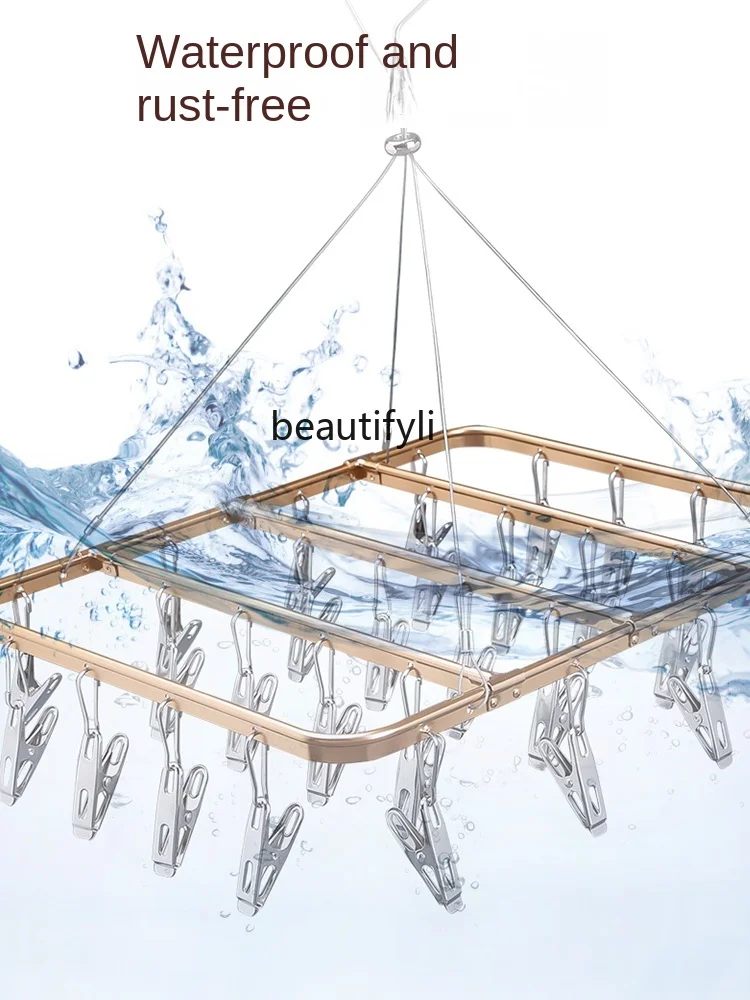 

zqAluminum Alloy Clothes Hanger Multi-Clip Multi-Functional Light Luxury Home Drying Balcony Socks Drying Hook