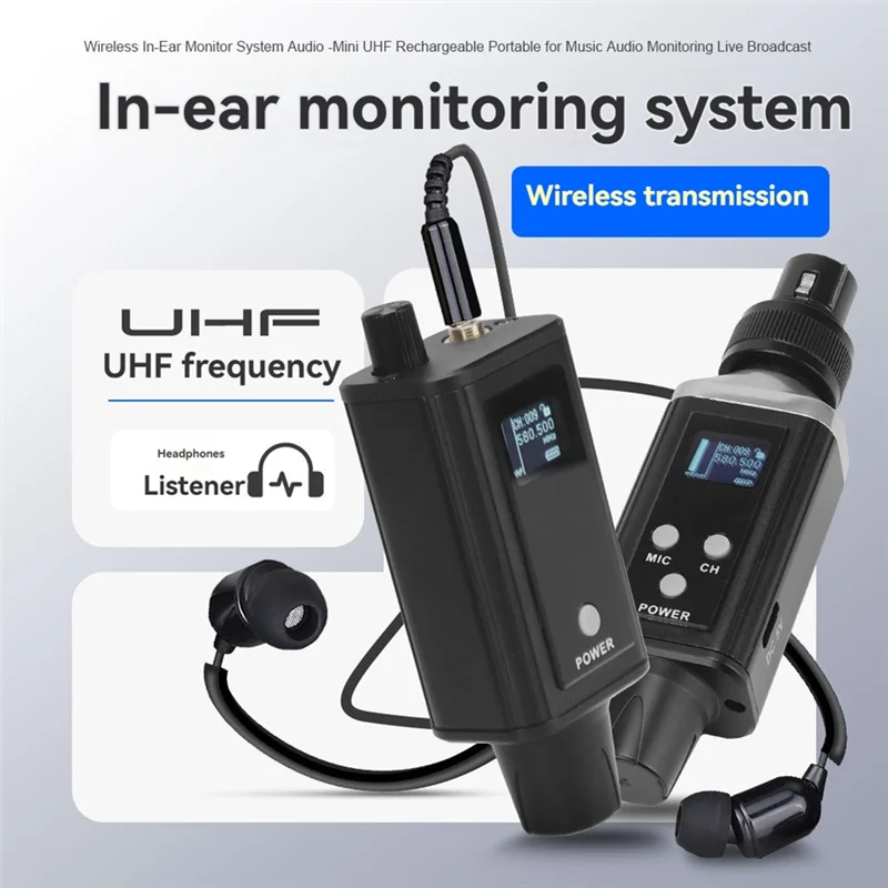 A92Z UHF 무선 인이어 모니터 시스템 (2개 수신기 포함) 휴대용 실시간 이어폰, 가수/밴드 연습 공연용