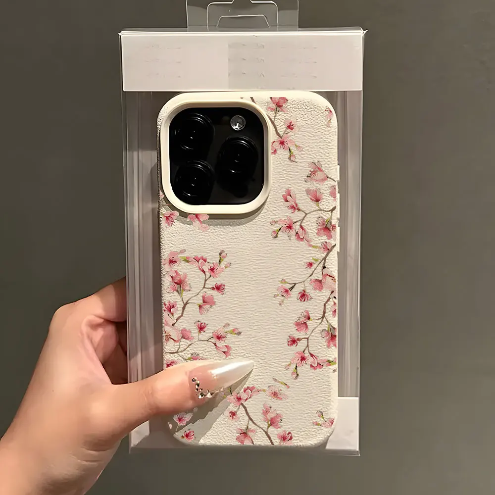 Pink Cherry Blossom Lychee Soft Phone Case Cover