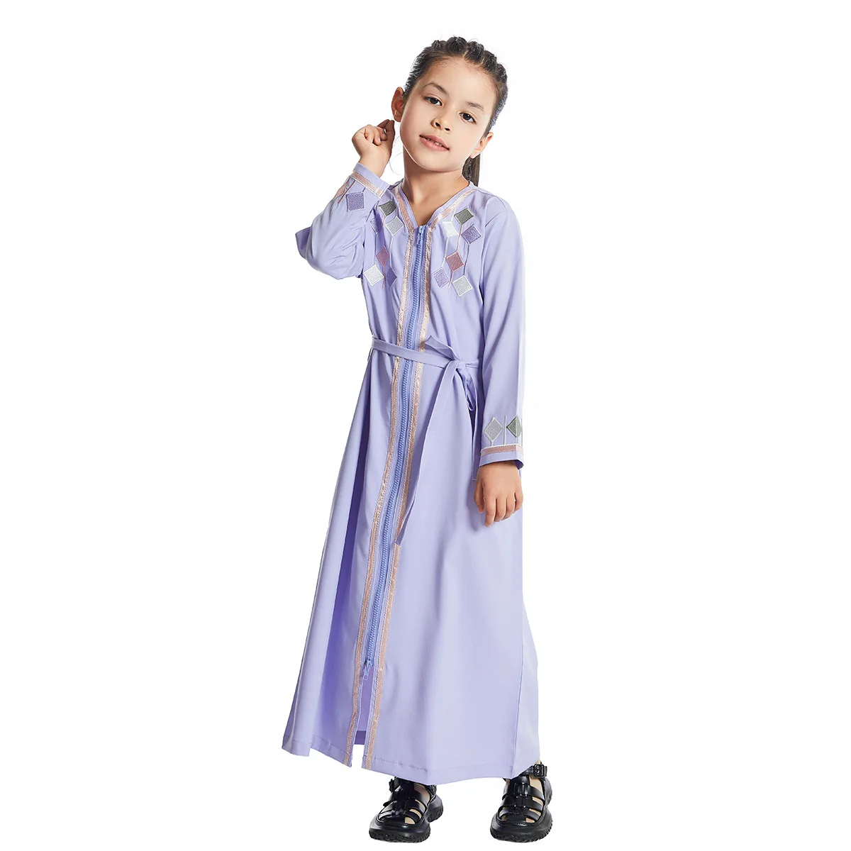 Muslim Islamic Girls Ramadan Embroidery Abaya Dress Children Long Sleeve Kaftan Gown Arab Prayer Robe Turkish Kids Clothing