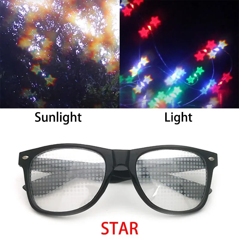 Diffractive Optical Fireworks Glasses Special Effect Sunglasses Dance Light Show Female Glasses Star Football Dollar Heart Shape 3