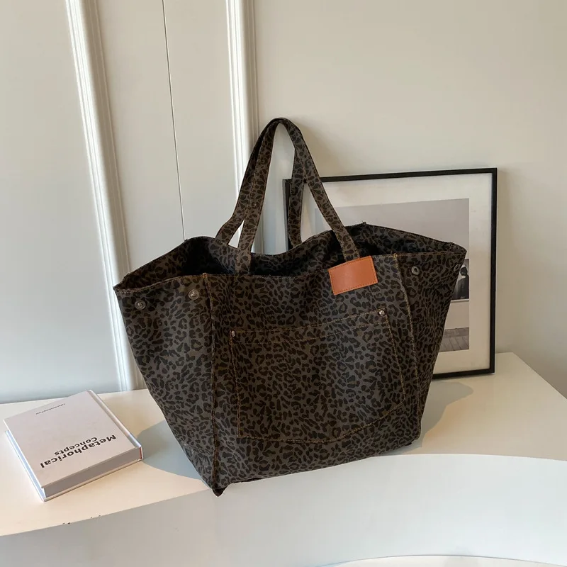 נמר דפוס tote תיק בד משובח בד תיק אופנה קיבולת גדולה תיק עבור בית הספר עבודה קניות
