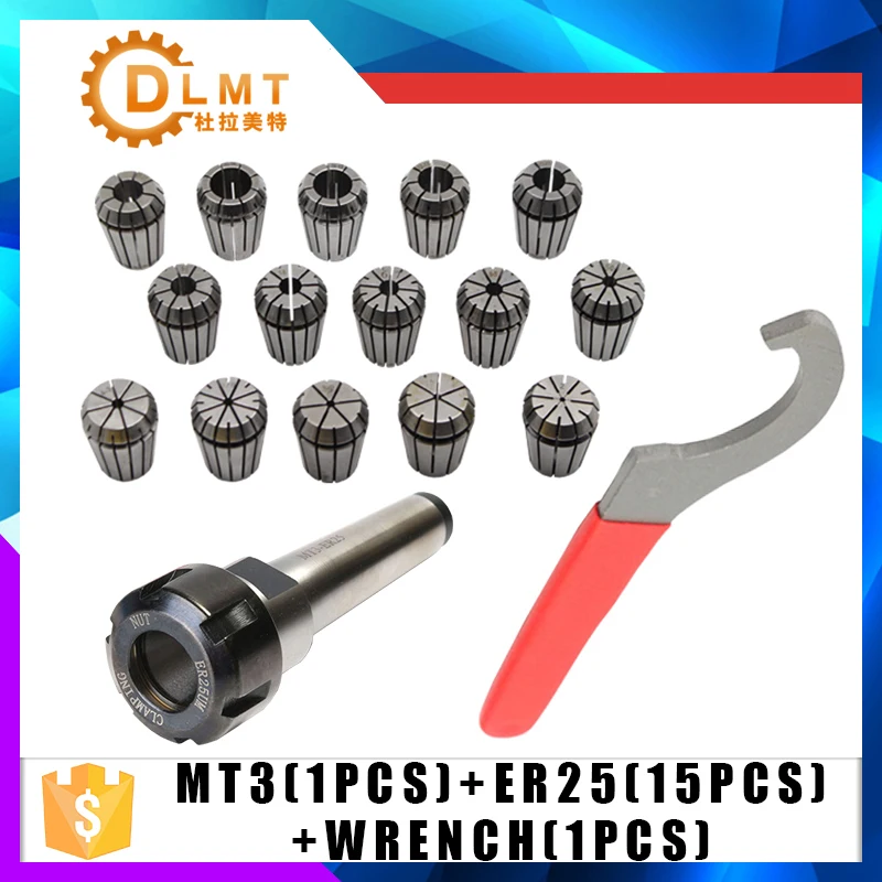 15Pc ER25 Collet Tool+MT3 ER25 Collet Chuck Holder Fixed 1Pc and 1Pc Spanner form CNC Milling Lathe tool MT2 MT4 Hot Sale