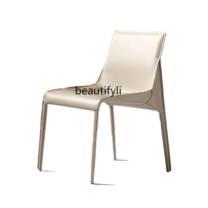 

Modern Italian Minimalist Saddle Leather Dining Chair Conference Room Study High-End Nordic Home Model Room Restaurant