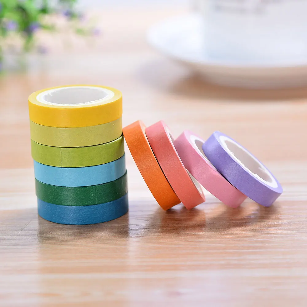 

10Pcs Rainbow Solid Color Writable Rolls Paper Masking Washi Sticky Tape Adhesive Printing DIY Scrapbooking Deco Washi Tape