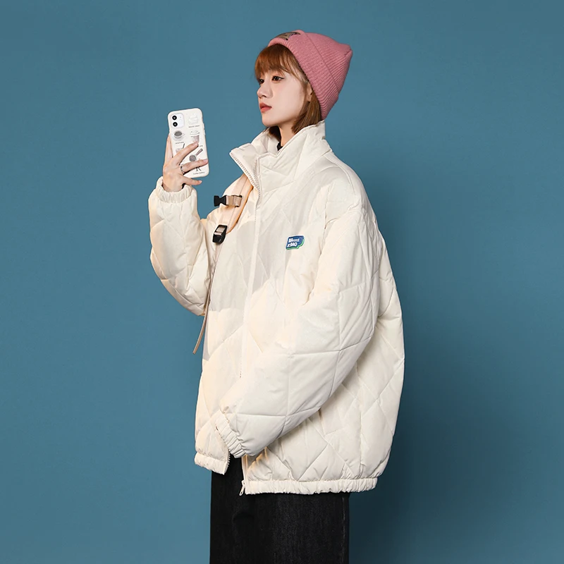 

2022 Korean cotton jacket women's short diamond plaid cotton jacket new Baseball uniform small cotton jacket
