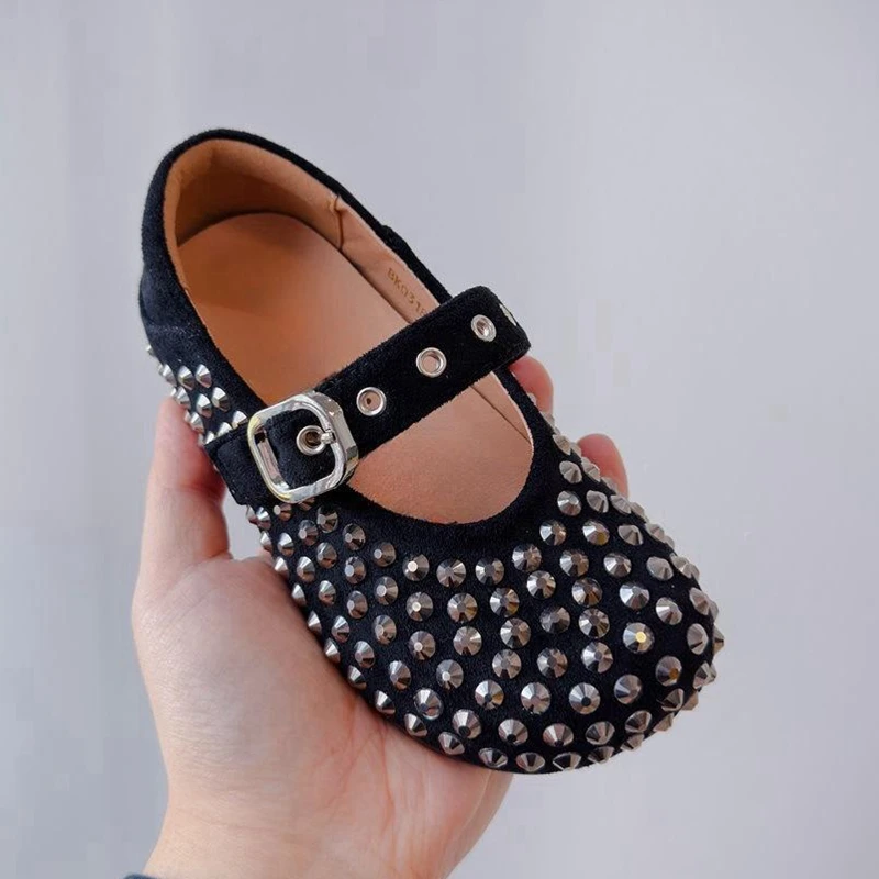 Claladoudou Girls Shoes Autumn Kids Fashion Bling Rhinestones Mary Jane Toddler Silver Dress Dance Ballet Princess Show Flats 5
