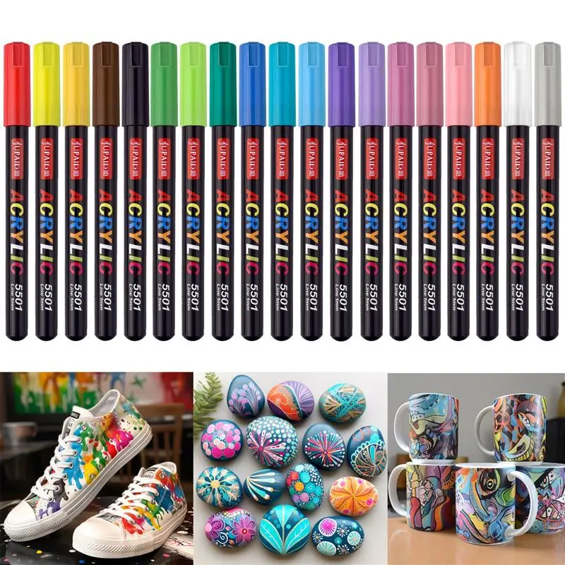 19Colors Acrylic Paint Pens Brush Marker Pen For Rock Painting Stone Ceramic Glas Wood Canvas DIY Graffiti Drawing Supplies