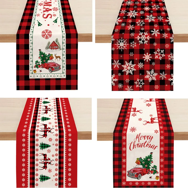 

Christmas Table Runner Flax Decoration Fabric Printing Mat Encrypted Linen Dining Heat Insulation Table Runner Decoration Table