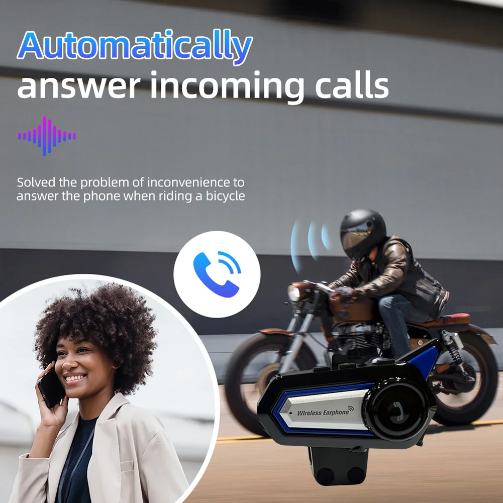 Helmet Headphone with Warning Light Motorcycle Helmet Earphone Handsfree Bluetooth-compatible 5.0 Wireless Headset Voice Control