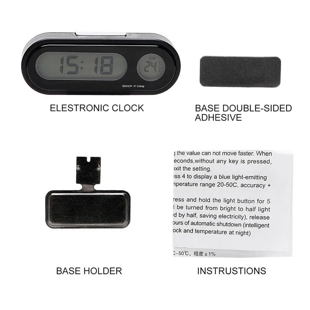 Mini Electronic Clock Time Watch Auto Dashboard Clocks Luminous Thermometer  Black Digital Display Car Accessories