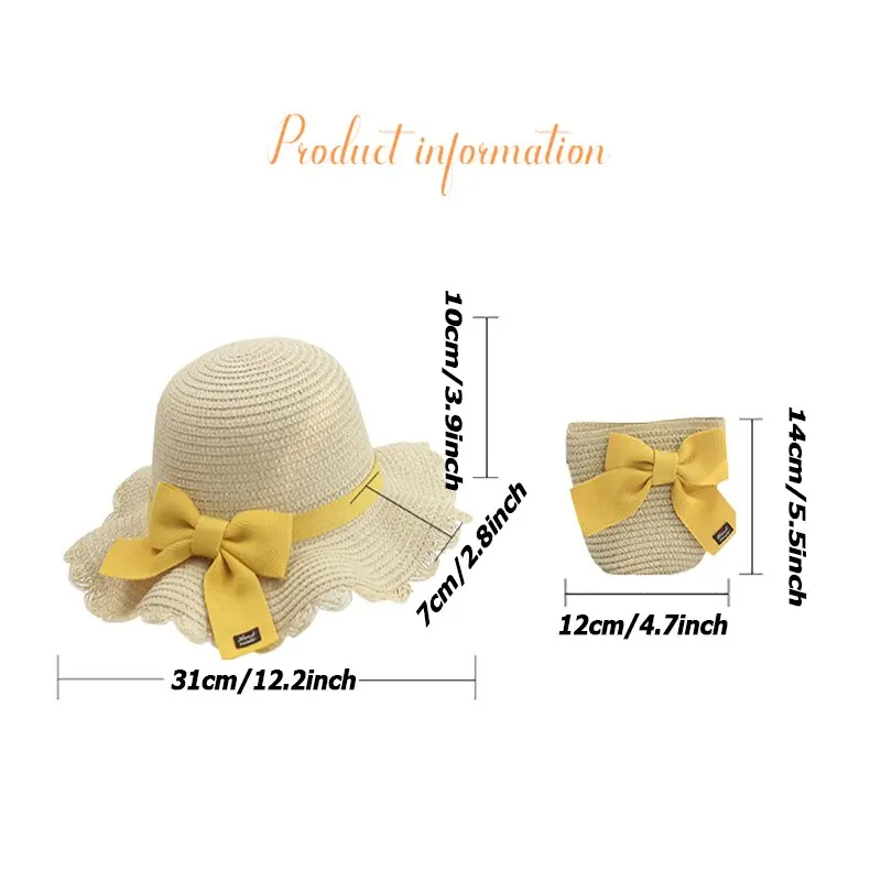 2 Pcs Children Straw Hat and Shoulder Bag Set Girls Summer Outdoor Beach Cap Cute Bow Travel Beach Sun Hat Bag straw hat baby sun hat outdoor sun hat baby hat set