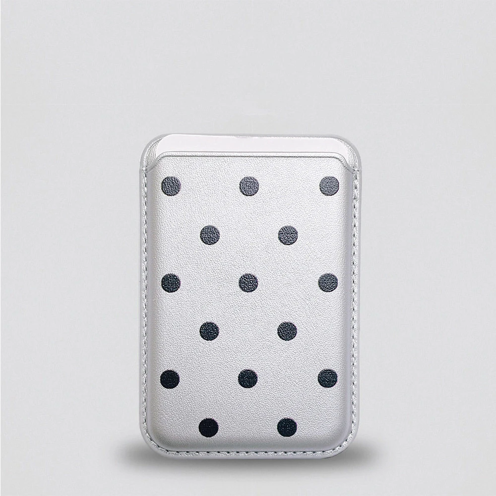 White Polka Dot Heart Magnetic Card Holder Wallet Cover