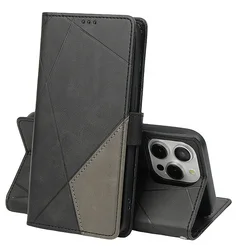 Leather Magnetic Flip Wallet Case with Card Slot Holder for iPhone 15 Plus (Black)