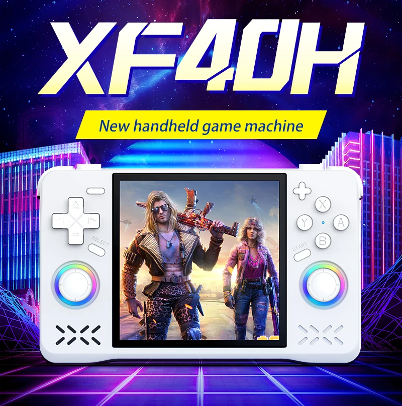 XF40H Retro Handheld Video Game Console, Linux System 4 Inch IPS Screen Mini Portable Handheld Video Player, 64GB 128G Games