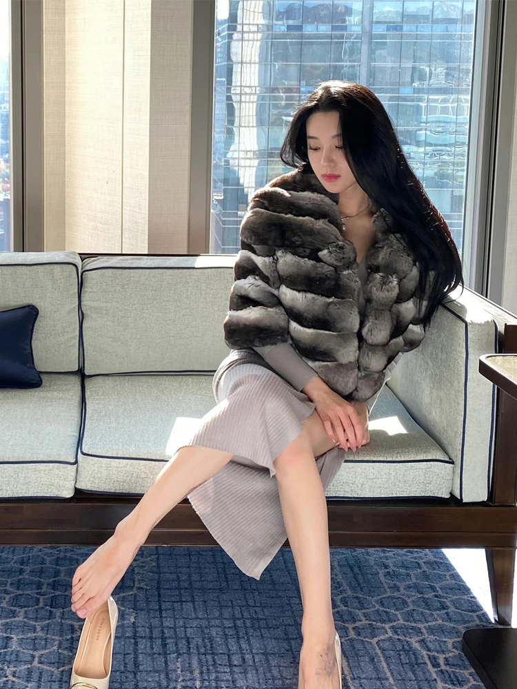 Luxury Black and Gray Short Fur Coat Female 2023 Fall Winter New Korean Style Fashion Lapel 3/4 Sleeve Faux Fur Coat Women