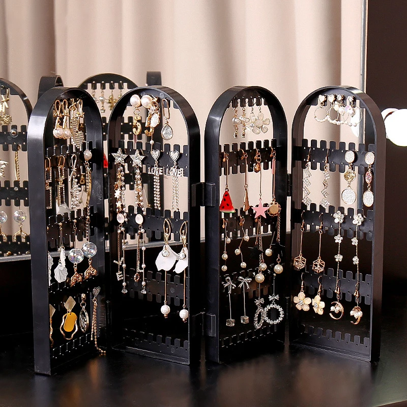 

60 to 360 holes Plastic Earrings Studs Display Rack Folding Screen Earring Jewelry Display Stand Holder Storage For Stud