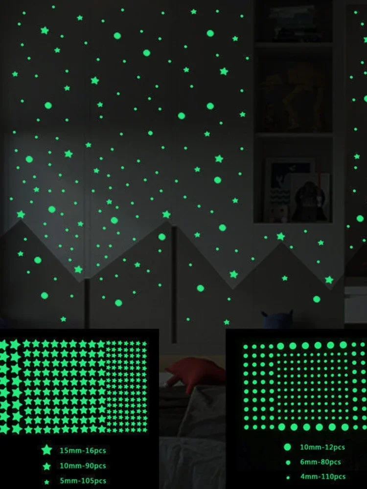 Luminous star wall stickers luminous decorative bedroom children's room stickers fluorescent polka dot 202pcs