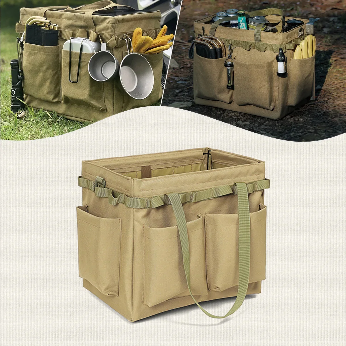 Camping Storage Bag Storage Bag Large Capacity Camping Storage Tool Box Multifunction Wide Mouth Tool Bags Collapsible Outdoor Hiking Fishing Organizer Bags