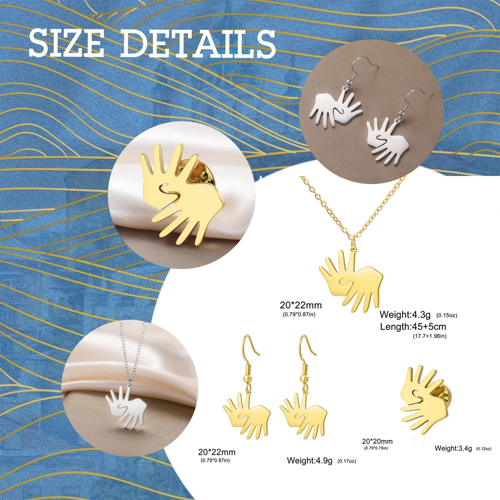 3-in-1 conjunto Libras Handschild Schmuckset Ohrringe Halskette Brosche Herzfelt Geschenk für Gehörlose Gemeinschaft Einschlüssigkeit Advocates – Detail 2