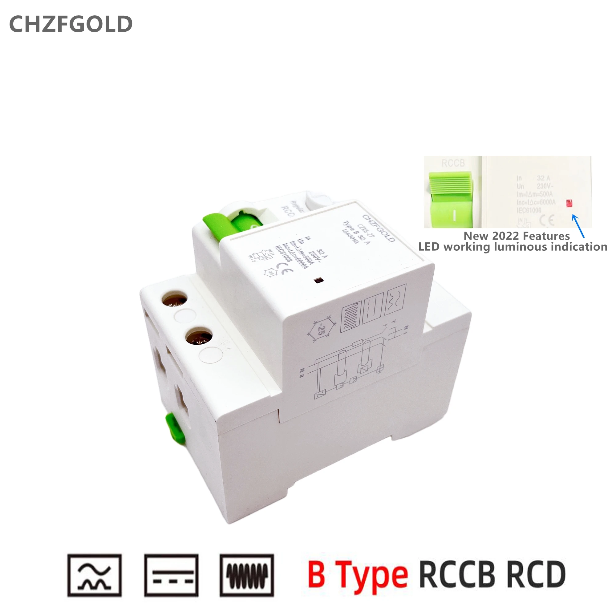 

current circuit breaker DC RCCB RCD 2P/4P 25A 32A 40A 63A Type B 10KA LED light electric vehicle charging pile residual