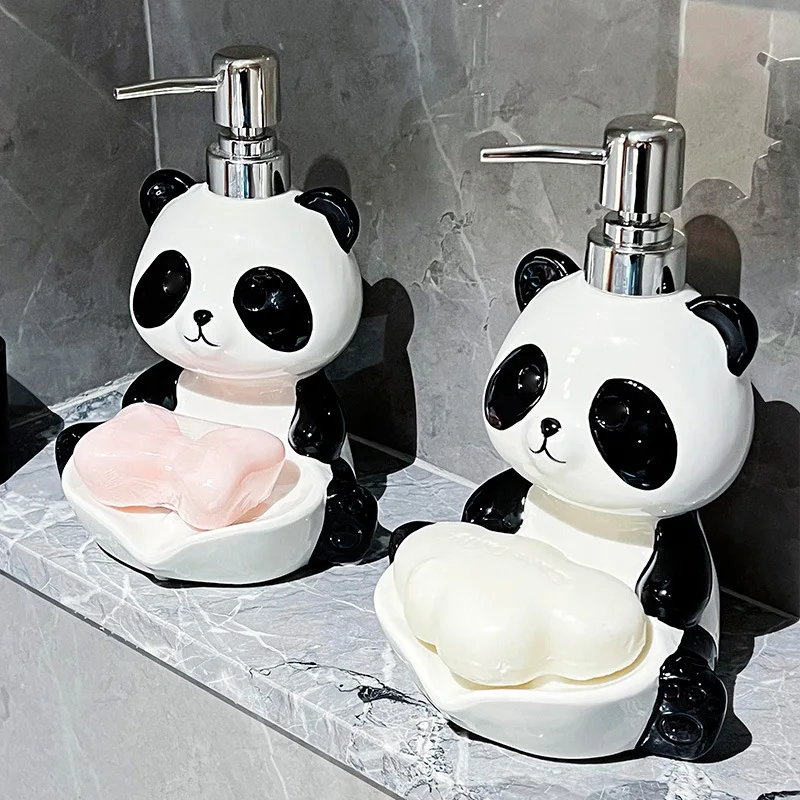 Northern Europe Liquid For Blank Lotion Bottle Soap Box Dual-use Ceramic Panda Shape Home Dispenser Hotel Bathroom Supplies, 1Pc