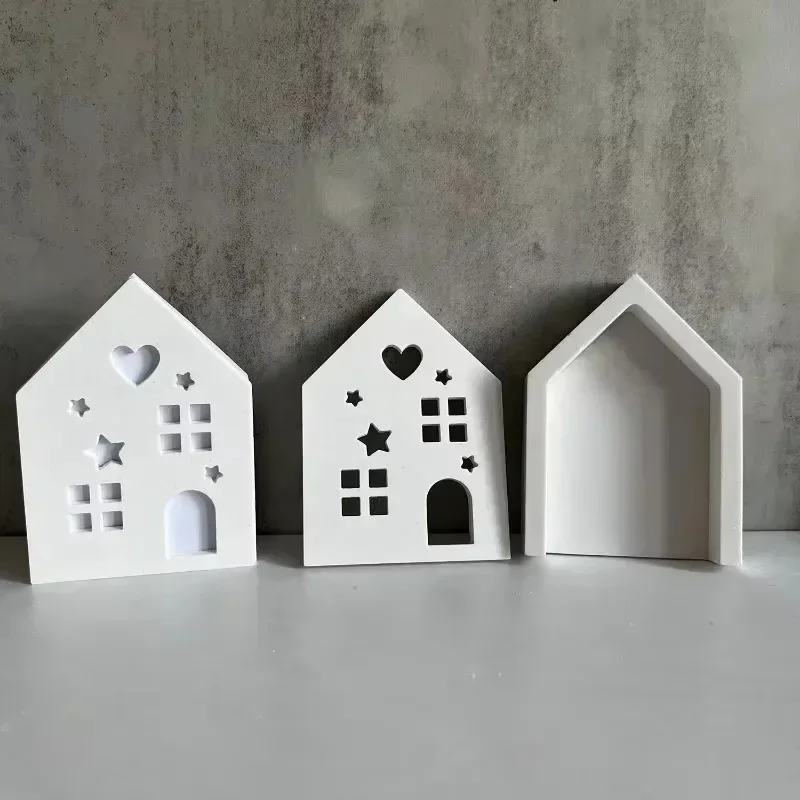 3D Hollow Splicing House Silicone Mold DIY Star Love House Ornaments Lighting Candle Holder Cement Mould silicone mold