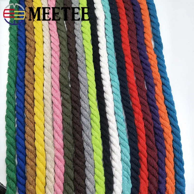 

Meetee 5Meters Colorful Cotton Rope 5/8/10/12/20mm Home Decoration Ropes Tape Three-strand Twisted Cord DIY Sewing Accessories