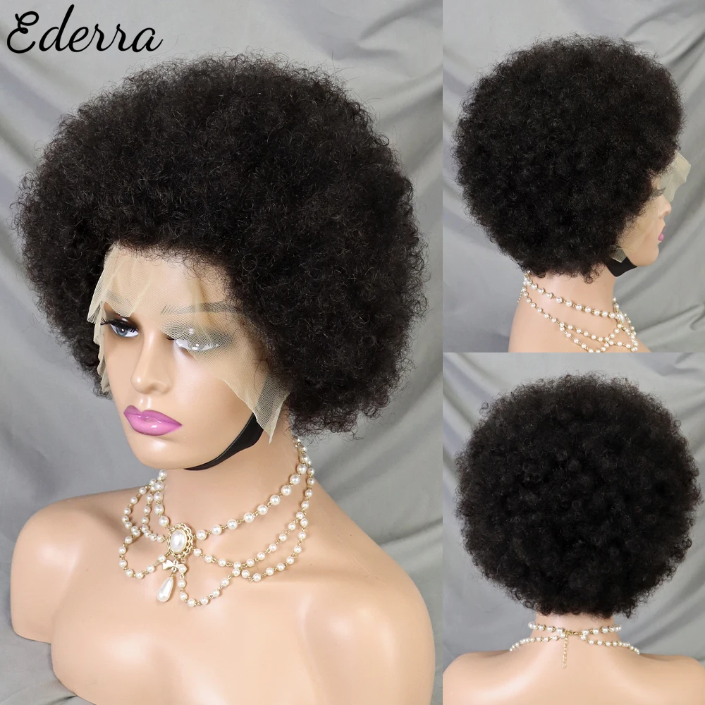 

Afro Kinky Curly Lace Front Wig Natural Color Afro Bob Human Hair Natural Hairline 13X4 Glueless Short Human Hair Wigs