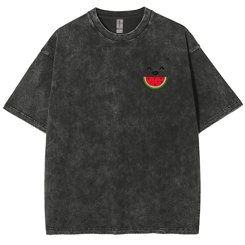 

Cartoon Watermelon Print Summer Women T-Shirt Cool Comfortable Wash Neutral Short Sleeve Casual Minimalist Style Top 2024
