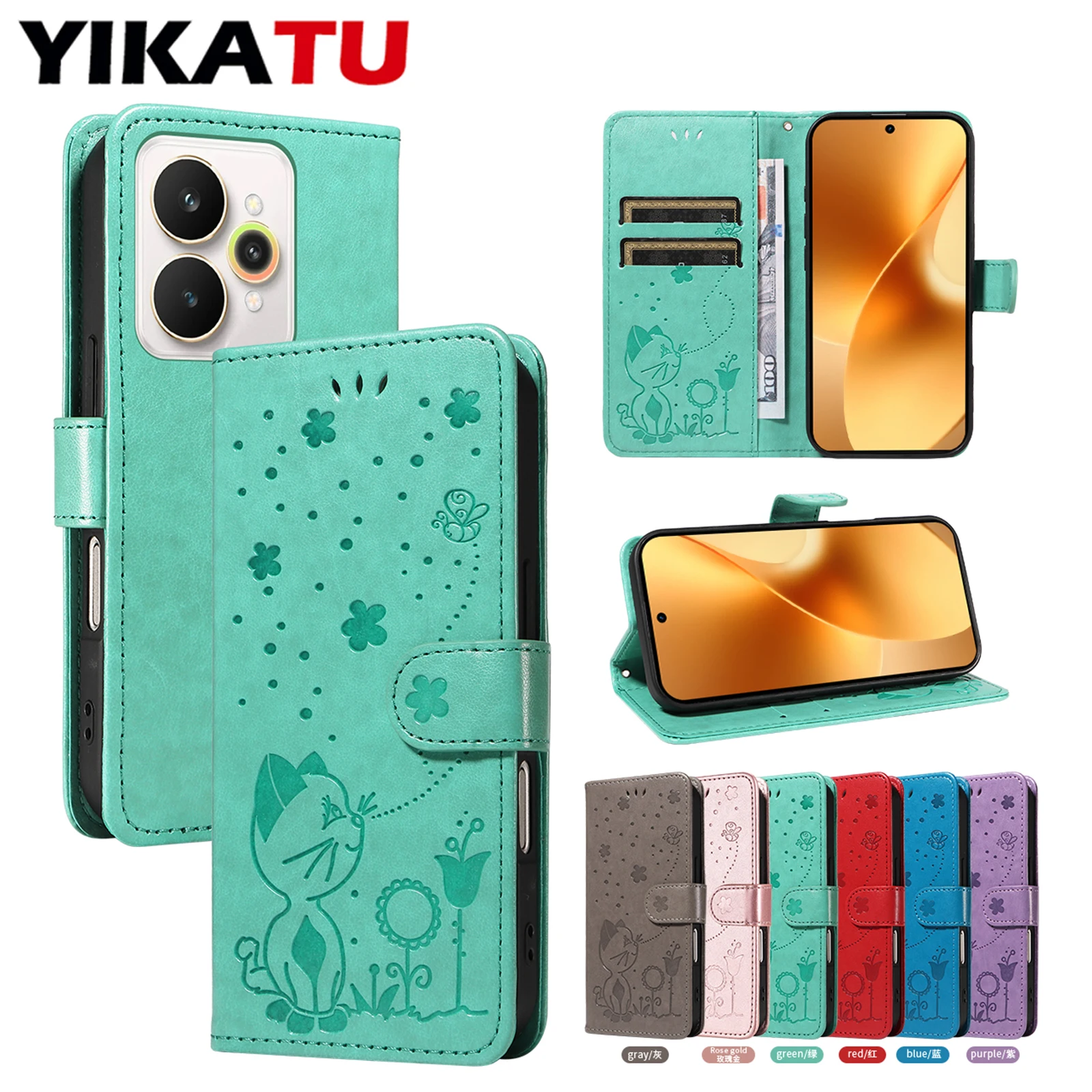 Leather Wallet Phone Case with Card Holder and Stand Functionality