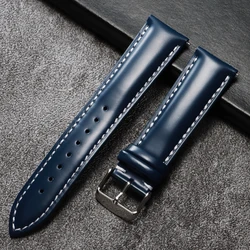 Premium Universal Oiled Leather Watch Band in Brown or Black - Quick Release Genuine Leather Strap, 20mm/22mm - 22mm (Blue White)