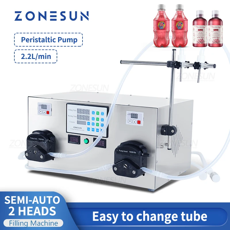 ZONESUN двойная головка жидкий наполнитель 3-2400 мл перистальтический насос машина