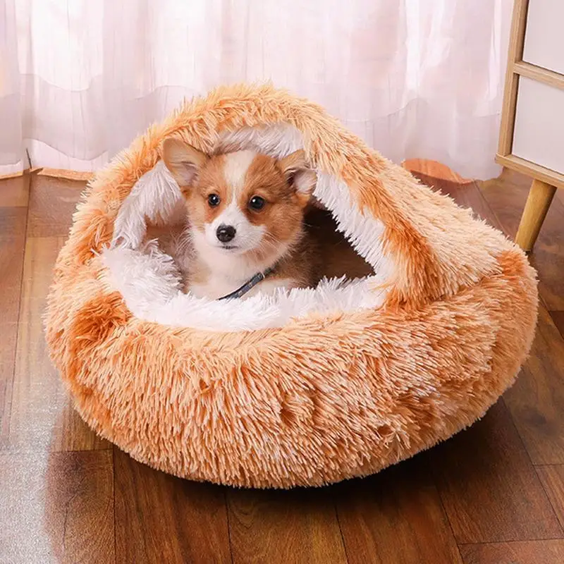 Ping Bu Cueva De Cama Para Gatos, Mullida Cama Para Gatos De Felpa, Cueva Con Capucha, Cama Para Gatos Y Cachorros, Cama Antideslizante Lavable A Máquina (M-50 Cm, Felpa Rosa