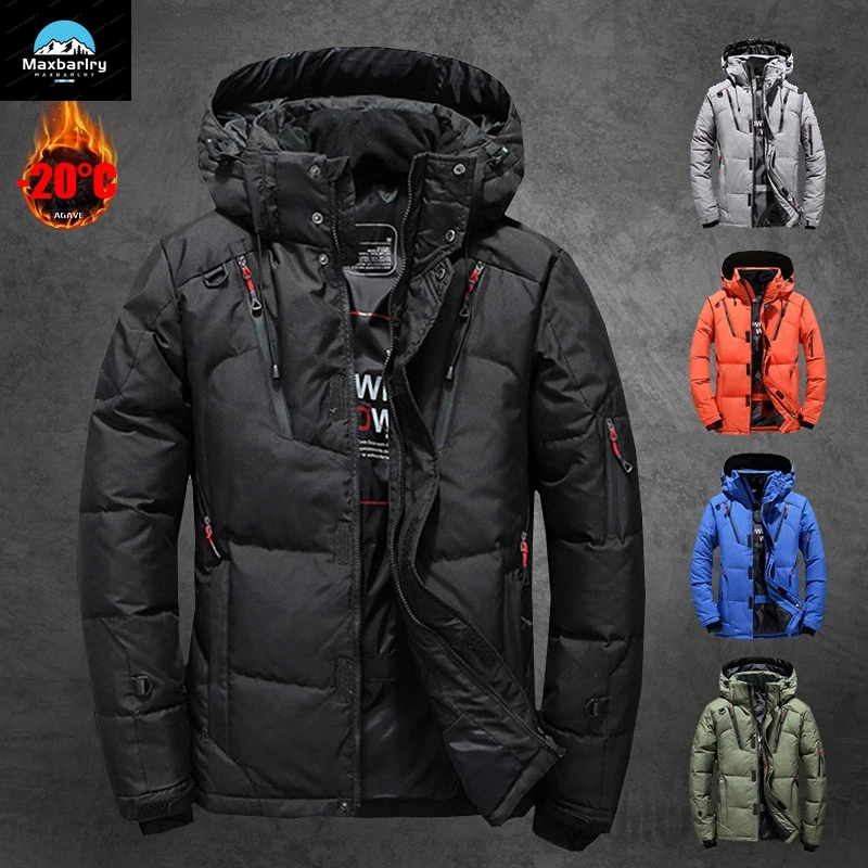 High Quality Winter Down Jacket Men's White Duck Down Coat Outdoor Windproof Warm Camping Clothes Men's Hooded Snow Down Jacket