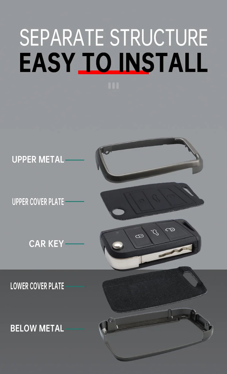 Legierung leder auto schlüssel etui abdeckung für vw volkswagen golf 7 mk7 tiguan mk2 für sitz ateca leon fr 2 ibiza skoda octavia kodiaq – Detail 7